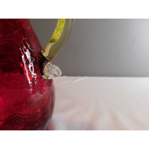 Kanawha Amberina Handblown Crackle Glass Pitcher with Applied Handle Vintage - Picture 5 of 9